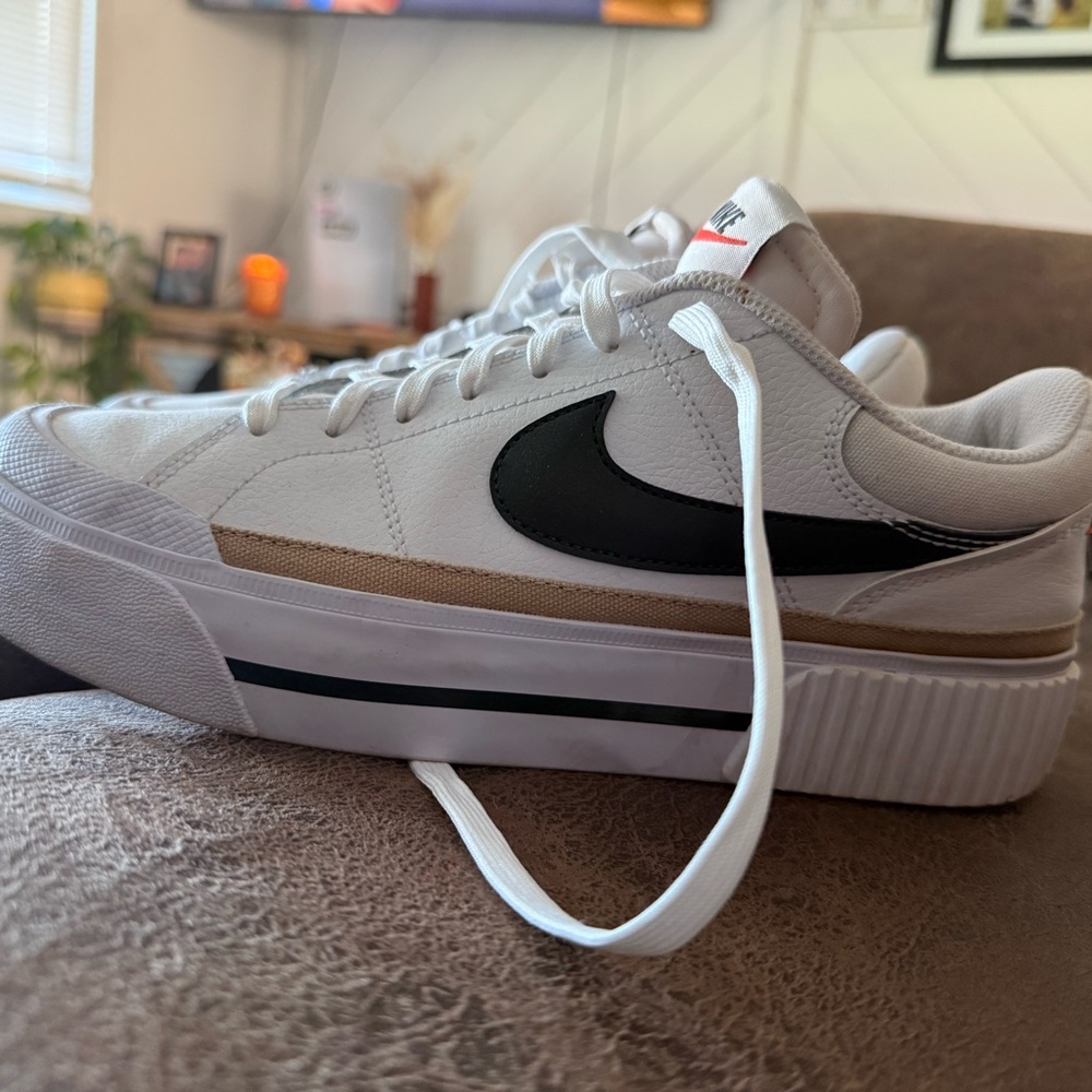 Nike White and Black Platform Sneakers